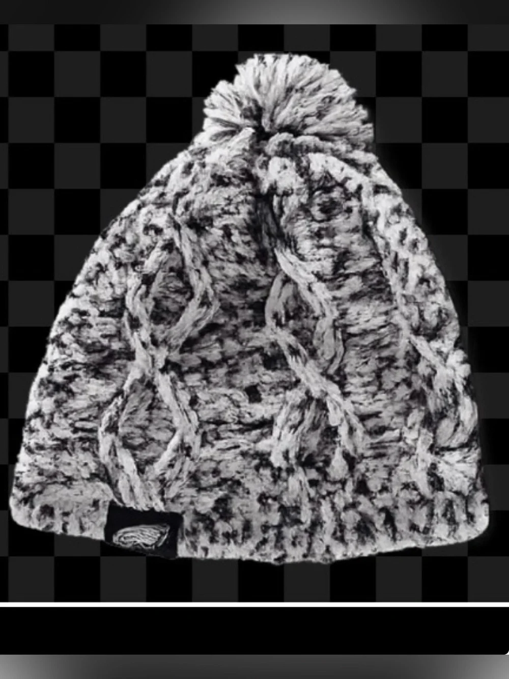 Kids Cable-Knit Pom Beanie - Black & White